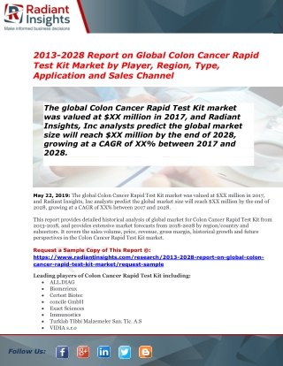 Worldwide Colon Cancer Rapid Test Kit Market Trends Estimates High Demand by 2028