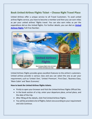 Book United Airlines Flights Ticket – Choose Right Travel Place