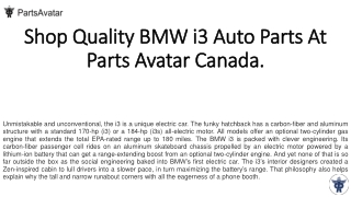 Buy Top Notch BMW i3 Auto Parts Online at Parts Avatar Canada.