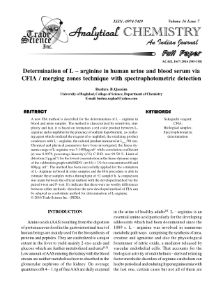 Determination of L ñ arginine in human urine and blood serum via CFIA / merging zones technique with spectrophotometric