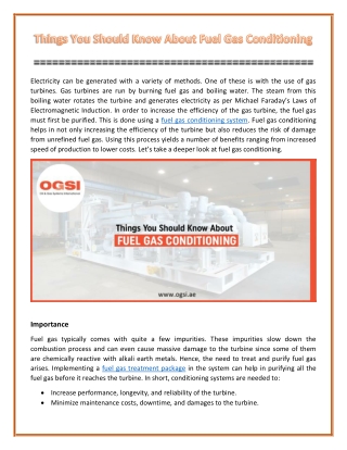 Things You Should Know About Fuel Gas Conditioning