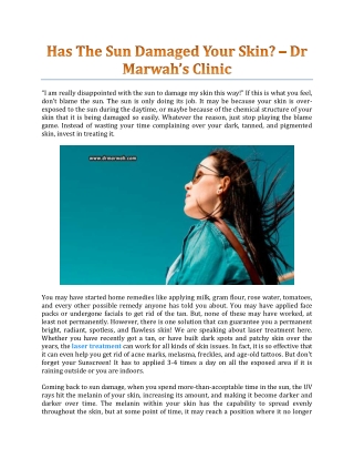 Has The Sun Damaged Your Skin? - Dr. Marwah's Clinic