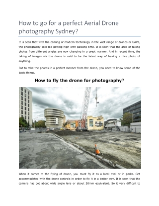 How to go for a perfect Aerial Drone photography Sydney?