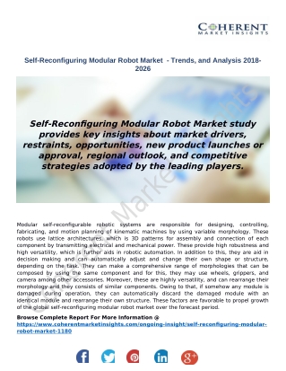 Self-Reconfiguring Modular Robot Market - Trends, and Analysis 2018-2026