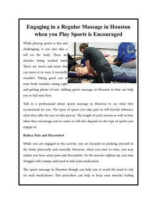 Engaging in a Regular Massage in Houston when you Play Sports is Encouraged