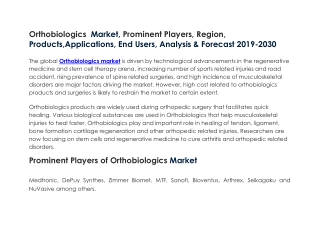 Orthobiologics Market, Prominent Players, Region, Products,Applications, End Users, Analysis & Forecast 2019-2030