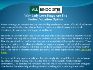 Why Lady Love Bingo Are The Perfect Vacation Option