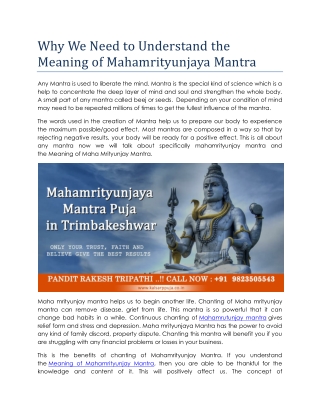 Why We Need to Understand the Meaning of Mahamrityunjaya Mantra