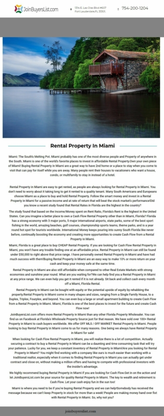 Houses,Property For Rent in Miami FL - JoinBuyersList.com