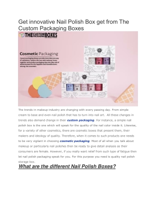 Get innovative Nail Polish Box get from The Custom Packaging Boxes