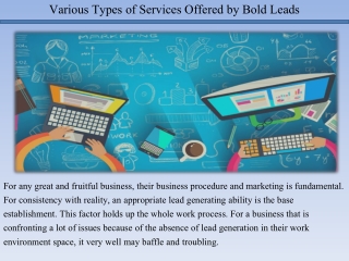 Various Types of Services Offered by Bold Leads