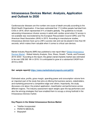 Intraosseous Devices Market: Analysis, Application and Outlook to 2030