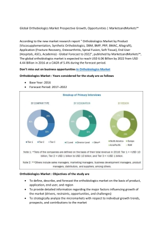 Orthobiologics Market Prospective Growth, Opportunities | MarketsandMarkets™