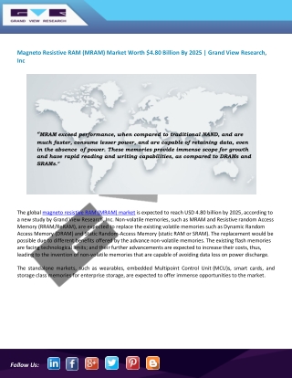 Magneto Resistive RAM (MRAM) Market Is Expected to Uprise Rapidly By 2025