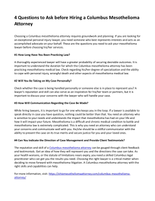 4 Questions to Ask before Hiring a Columbus Mesothelioma Attorney