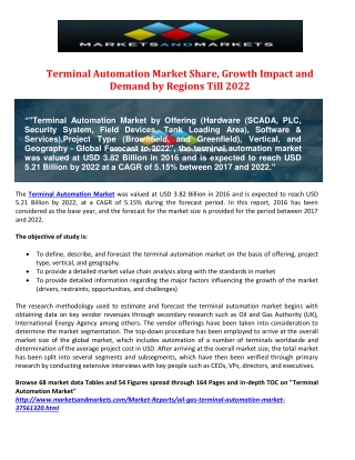 Terminal Automation Market Share, Growth Impact and Demand by Regions Till 2022