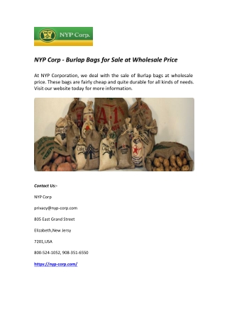 NYP Corp - Burlap Bags for Sale at Wholesale Price