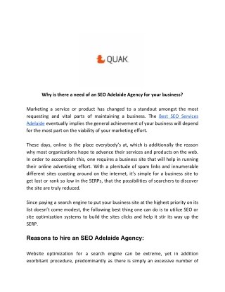 Why is there a need of an SEO Adelaide Agency for your business?