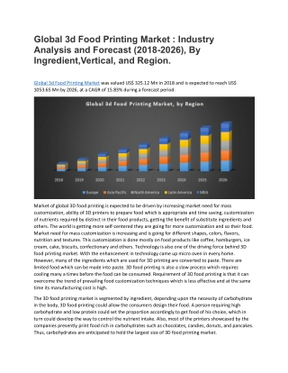 Global 3d Food Printing Market : Industry Analysis and Forecast (2018-2026)