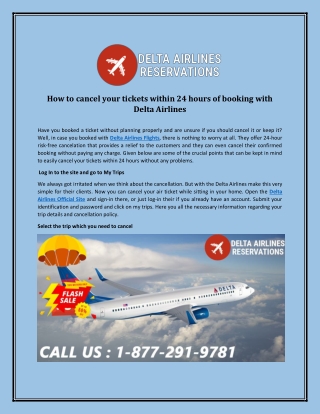 How to cancel your tickets within 24 hours of booking with Delta Airlines