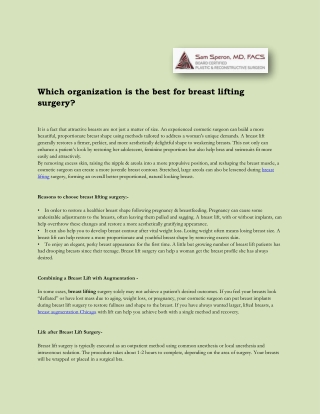 Which organization is the best for breast lifting surgery?