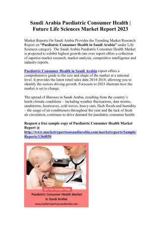 Saudi Arabia Paediatric Consumer Health | Future Life Sciences Market Report 2023