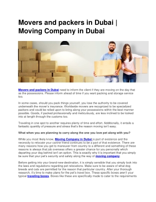 Movers and packers in Dubai