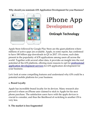 Why should you nominate iOS Application Development For your Business?