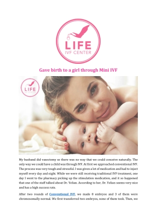 Gave birth to a girl through Mini IVF