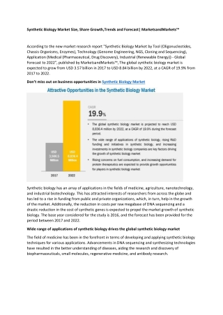 Synthetic Biology Market Size, Share Growth,Trends and Forecast| MarketsandMarkets™