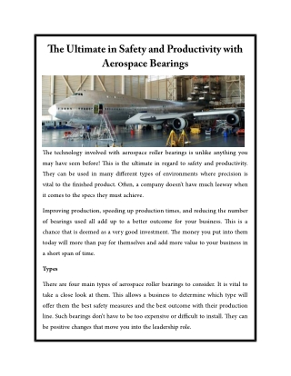 The Ultimate in Safety and Productivity with Aerospace Bearings