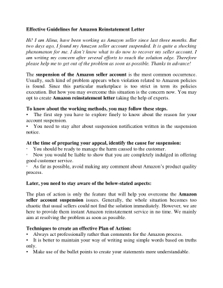 Effective Guidelines for Amazon Reinstatement Letter