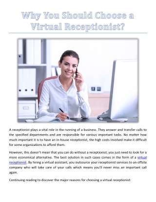 Why You Should Choose a Virtual Receptionist?