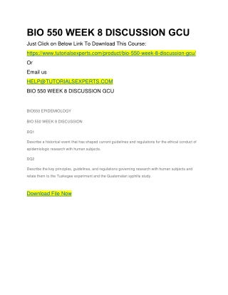 BIO 550 WEEK 8 DISCUSSION GCU