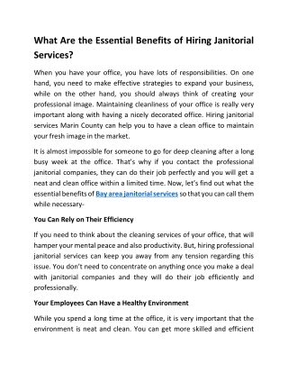 What Are the Essential Benefits of Hiring Janitorial Services?