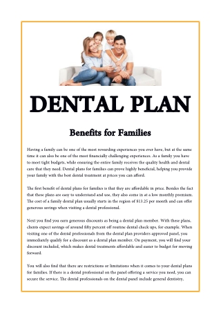 Dental Plan Benefits for Families