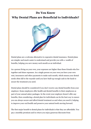 Do You Know Why Dental Plans are Beneficial to Individuals