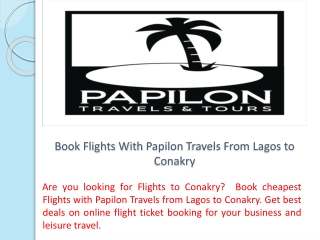 Book Flights With Papilon Travels From Lagos to Conakry