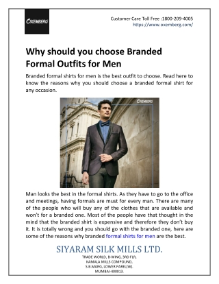 Why Should You Choose Branded Formal Outfits For Men