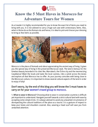 Know the 5 Must Haves in Morocco for Adventure Tours for Women