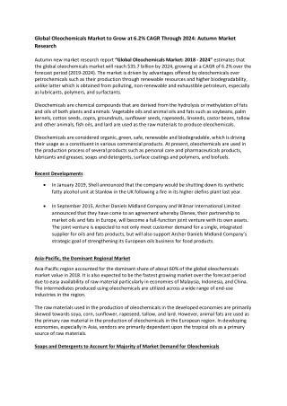 Global Oleochemicals Market 2019 - 2024 | Autumn Market Research