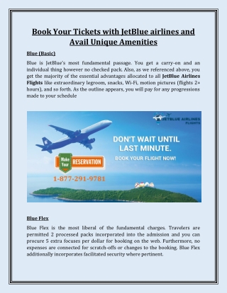 Book Your Tickets with Jet Blue airlines and Avail Unique Amenities