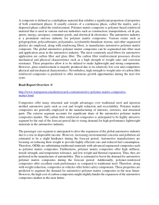 Automotive Polymer Matrix Composites Market Future Scenario and the Growth Prospects with Forecast 2025