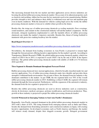 Rubber Processing Chemicals Market : Structure and Overview of Key Market Forces Propelling Market 2024