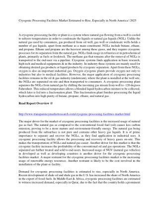 Cryogenic Processing Facilities Market Estimated to Rise, Especially in North America | 2025