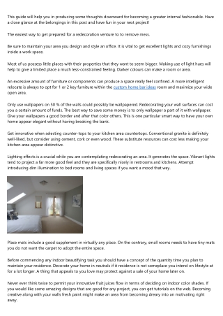 Some Internal Preparation Ideas For Far better Dwelling