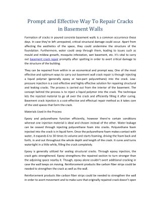 Prompt and Effective Way To Repair Cracks in Basement Walls