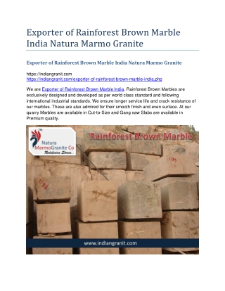 Exporter of Rainforest Brown Marble India Natura Marmo Granite