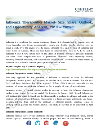 Influenza Therapeutics Market- Size, Share, Outlook, and Opportunity Analysis, 2018 – 2026
