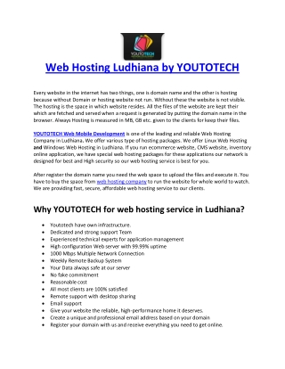 Web Hosting Ludhiana by YOUTOTECH WEB MOBILE DEVELOPMENT